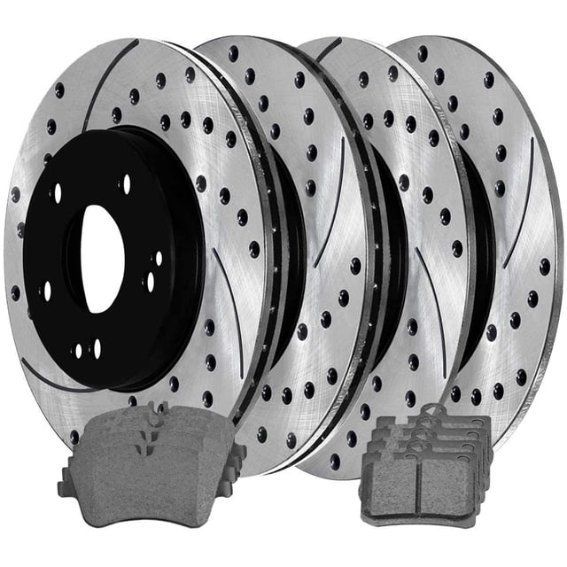 AutoShack Front and Rear Drilled and Slotted Brake Kit Rotors Black and Ceramic Pads Set of 4 Replacement for 2001-2005 Mercedes C320 2003-2005 C240 CLK320 2006-2007 C280 C350 V6 AWD RWD SCD872PR44102