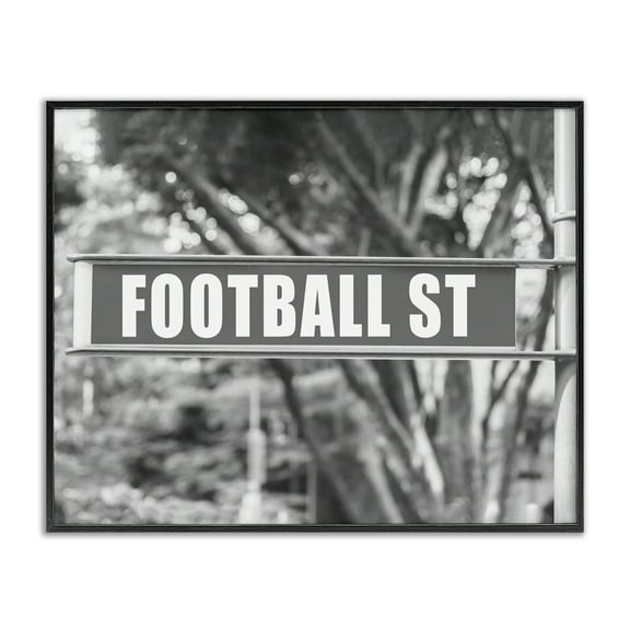 Stupell Industries Football Street Sign Sports Photography Black Framed Art Print Wall Art, 14 x 11