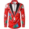 thumbnail image 1 of Kcodviy Chemise de Style Dragon Imprimée de Noël pour Hommes Manches Longues Boutonnée, 1 of 2