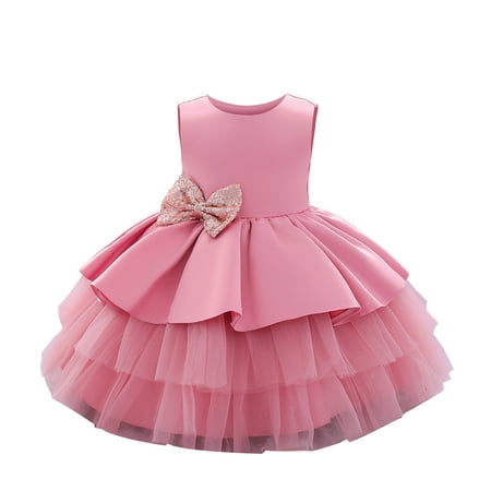 

QIPOPIQ Outfit Dress for Girls Clearance Toddler Baby Girls Dress Sequin Bowknot Birthday Party Wedding Gown Kids Dresses