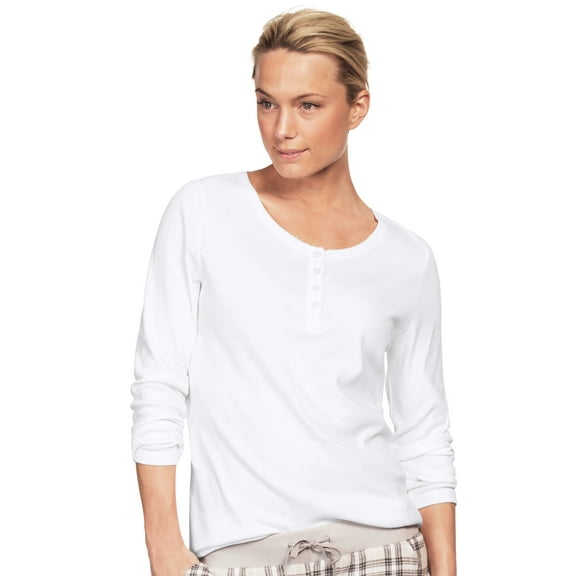 ellos Women's Plus Size Long Sleeve Henley Sleep Tee - L, White