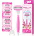 thumbnail image 1 of Rasoirs pour Femmes avec Support de Douche, 5 Lames de Qualité Supérieure Rasoirs pour Femmes pour le Rasage Incluant 1 Manche Antidérapant et 7 Recharges de Lames avec Lubrification à 360° Réduit l'Irritation, Rose, 1 of 7