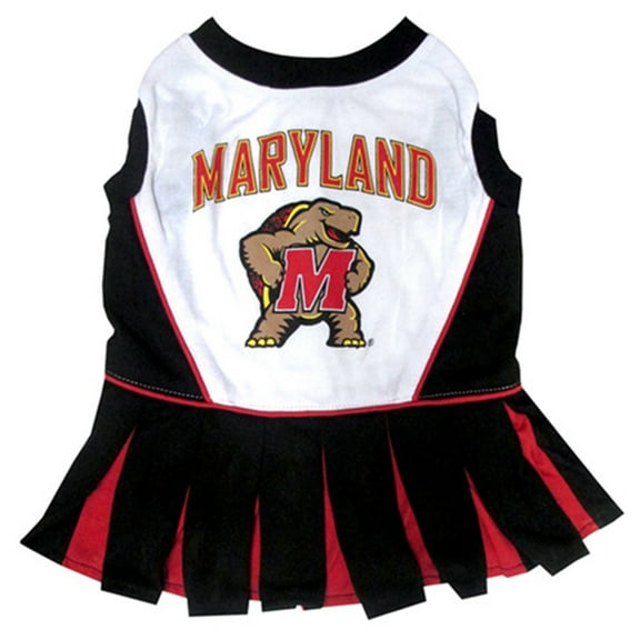 Pets First College Maryland Terrapins Cheerleader, 3 Sizes Pet Dress Available. Licensed Dog Outfit