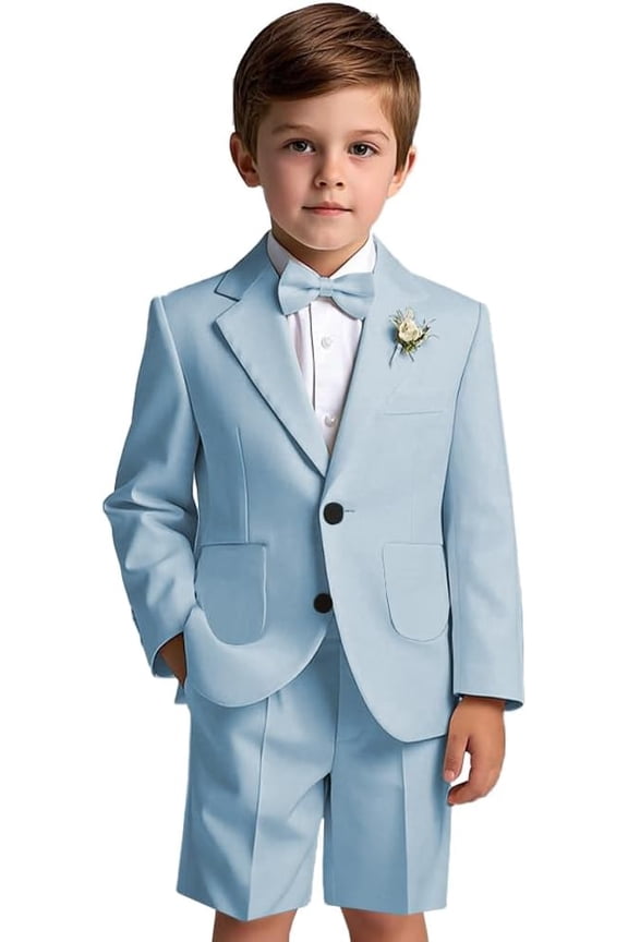 Boys Formal Slim Fit Toddler Suit Set for Kids and Teen Tuxedo Suit 2 Pieces Patch Pockets Suit Jacket and Shorts Set for Boys for Wedding Graduation Outfit