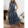 thumbnail image 3 of Dycnvjo Women'S Summer Floral Maxi Dress Button Up Collar Tie Waist Tiered Ruffle Sleeveless Boho Dresses Blue L, 3 of 7