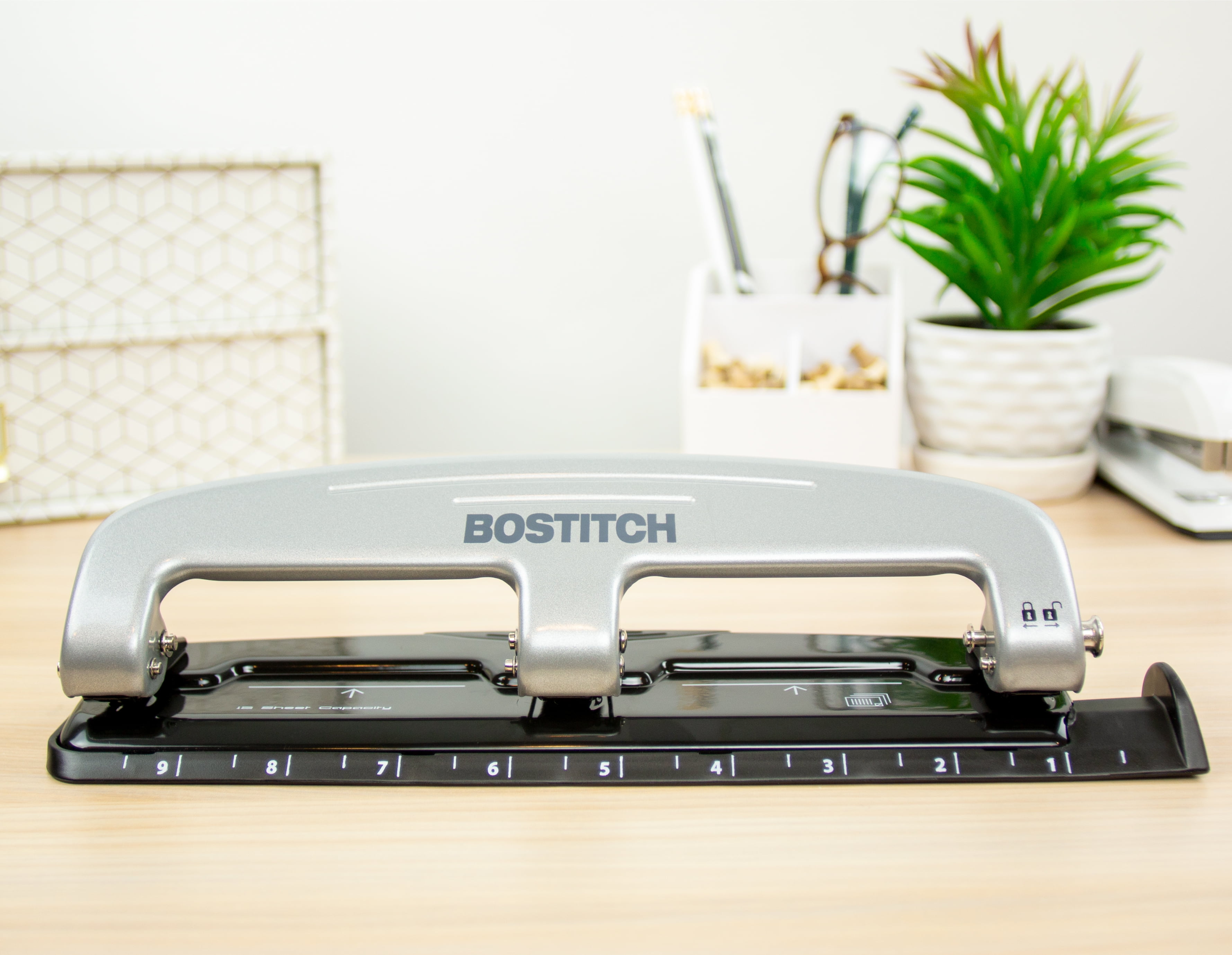 Bostitch EZ Squeeze™ Three-Hole Punch, 12-Sheet, Reduced Effort