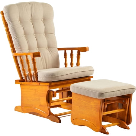 WLVOS Nursery Collection Kids Antique Rustic Rubber Wood Glider Rocking Chair with Ottoman, Antique Espresso