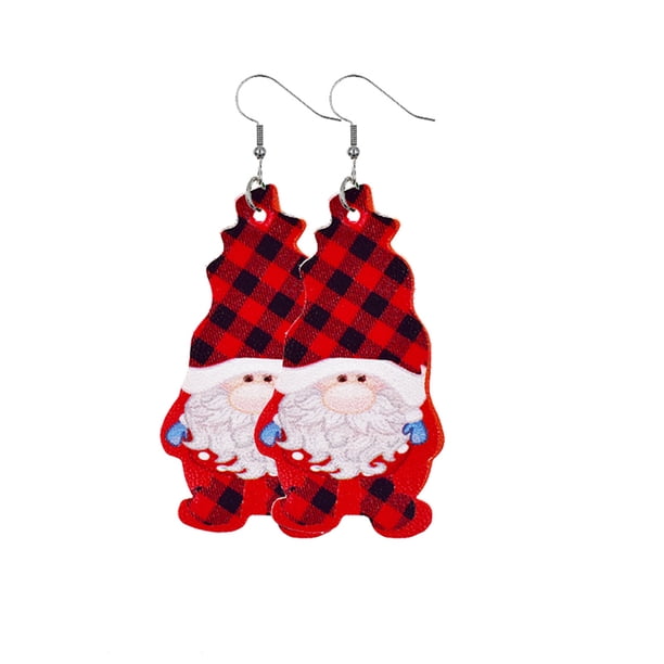 Xihbxyly Pendientes Navideños de Cuero con Estampado de Enanito Navideño a Doble Cara