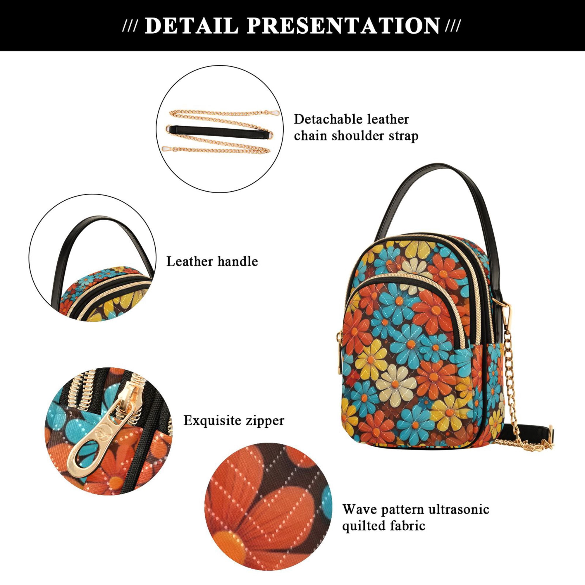 FORMRS Crossbody Bag for Women Quilted Travel Shoulder Cell Phone Purse with Chain Strap Handbag, Blooming Flowers