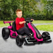 24V Kids Go Kart, 300W Powerful Electric Drift Kart Car, 8mph Max Speed, Max Load 110lbs, W/Button Start, Lights,Safety Belt, Music Age 6-12