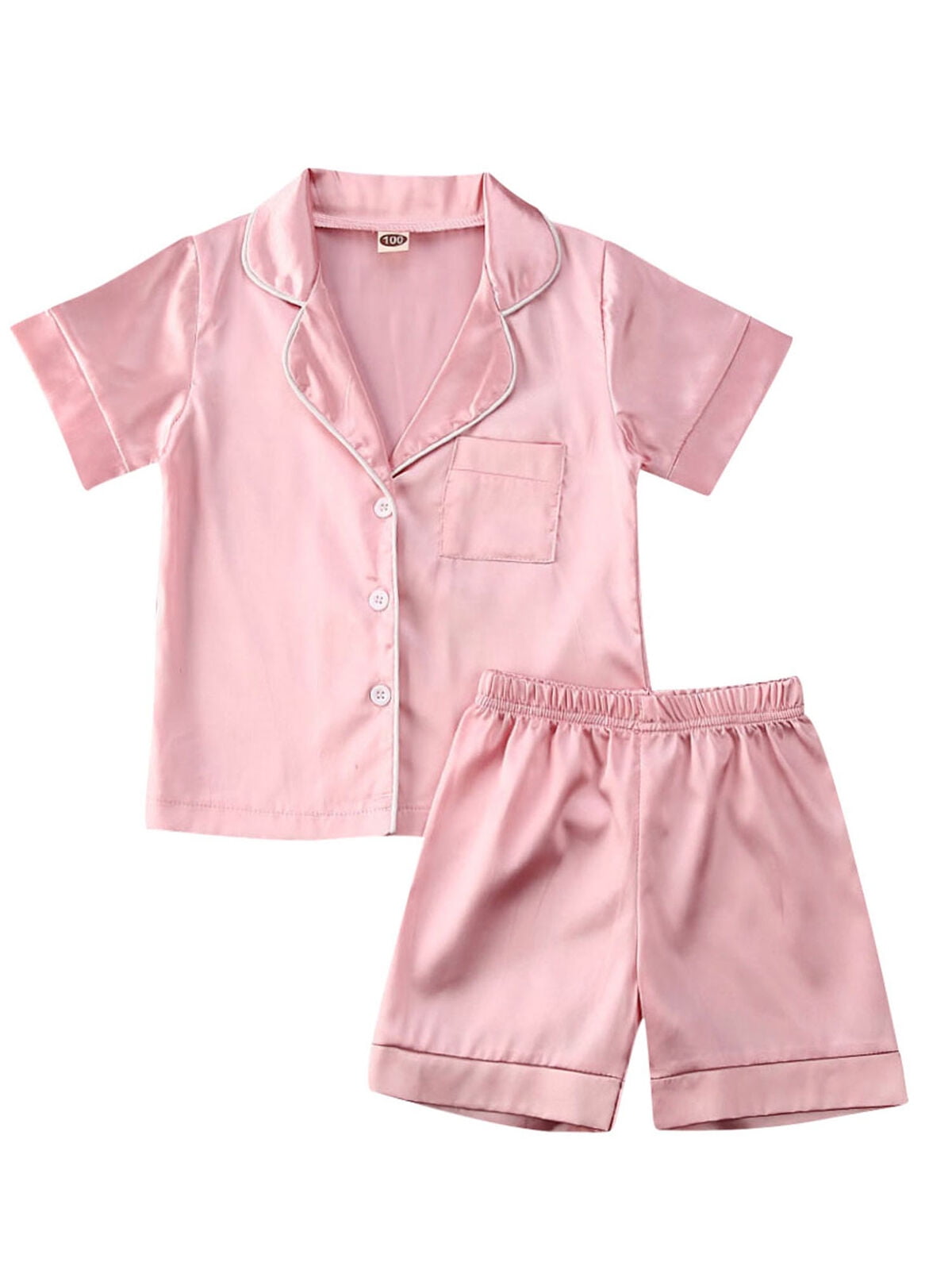 FOCUSNORM Baby Boy Girl Satin Silk Pajamas Set Short Sleeve Shirt+Pants