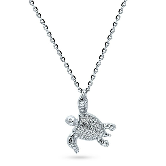 BERRICLE Sterling Silver Turtle Cubic Zirconia CZ Fashion Pendant Necklace for Women, Rhodium Plated 18 inch