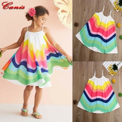 Gupgi Kids Baby Girls Summer Rainbow Sling Dress Sleeveless Party Beach Dresses Us Multicolor