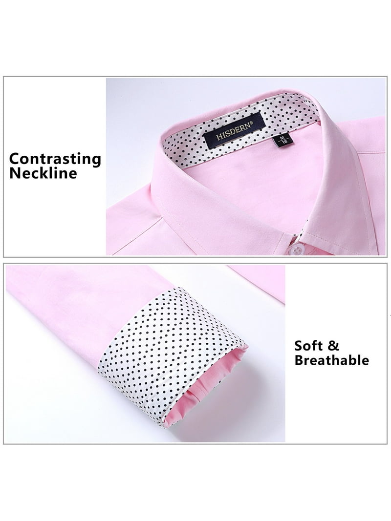 pink dress shirt walmart Hisdern Men's Pink White Splicing Dress Shirt For Office Wear S