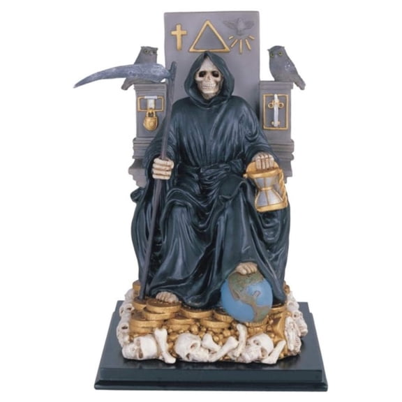 12 Inch Sitting Black Santa Muerte Saint Death Grim Reaper Statue
