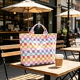 thumbnail image 2 of Kugisaki Large Capacity Tote Bag Waterproof Handbag Trendy Striped Tote Bag for Travel Beach, 2 of 7