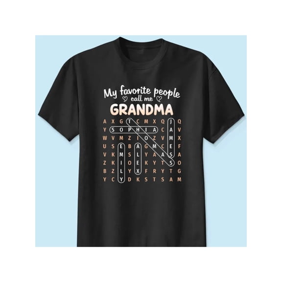 My Favorite People Call Me GRANDMA Personalized Word Search T-Shirt – Custom Names Fun Gift for Grandmother Nana Gigi Mimi on Mother's Day Birthday