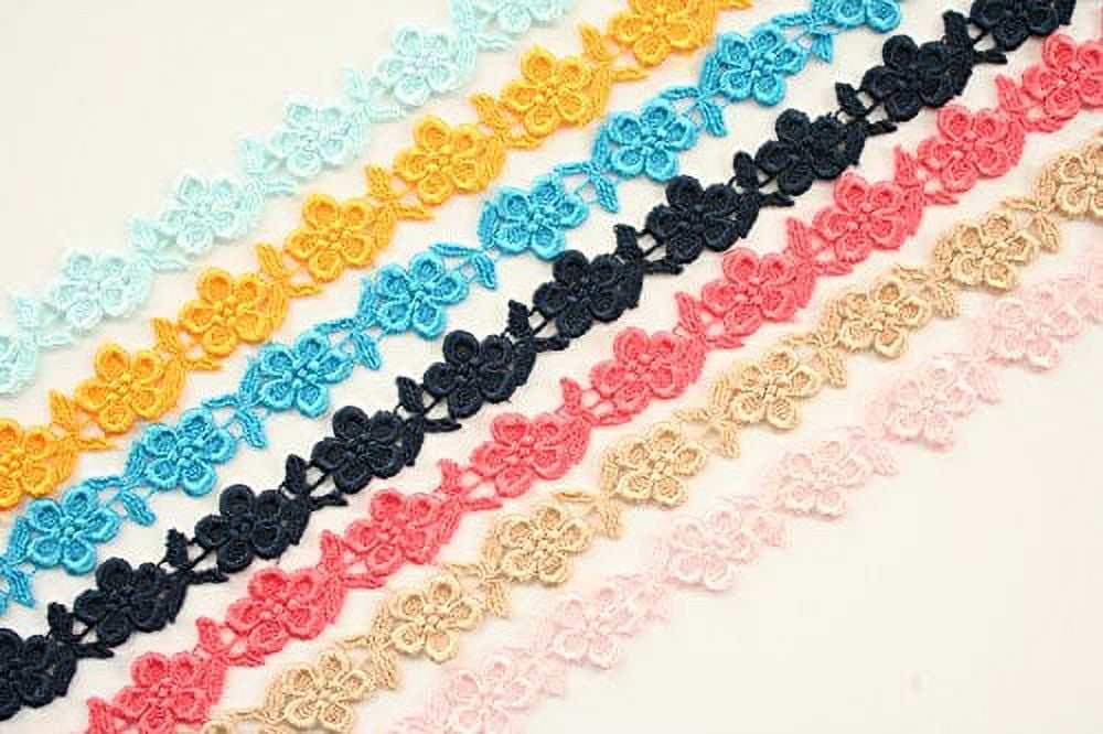 Altotux 3/4" 7 Colors Turquoise Pink Blue Champagne Yellow Coral Navy Small Floral Embroidered Venice Lace Trim Guipure By Lots of 5 Yards (Navy)
