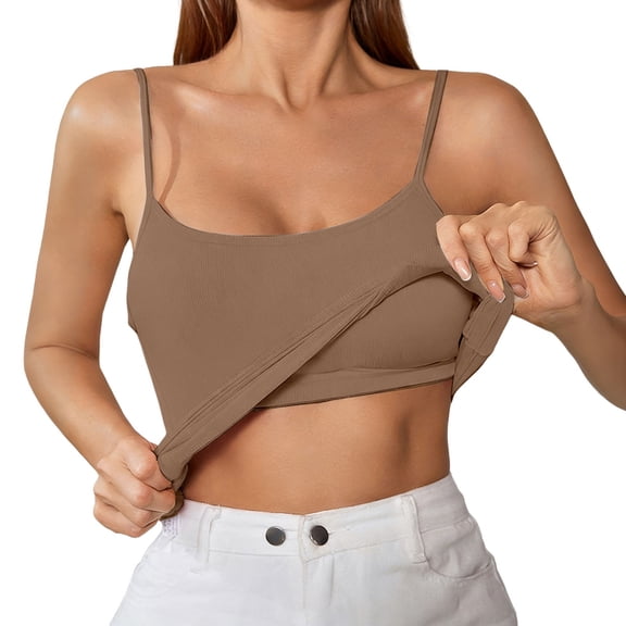 MEZZALL Women Tank Tops Sleeveless Solid Color O-Neck With Shelf Bra Undershirt Adjustable Wide Strap Basic Tops With Bra Integrated Spaghetti Straps Undershirt With Built In Bra Shir Comfort Camis