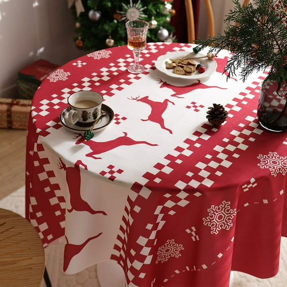 RXIRUCGD Christmas Themed Tablecloth with Checkered Pattern, Festive Dining Decor for Holiday Christmas Decorations and Family Gatherings, 48x48in Size