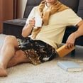 thumbnail image 4 of Bixox Men's Gold Pattern Black Skull printed lightweight casual shorts, soft sleep shorts with pockets., 4 of 5