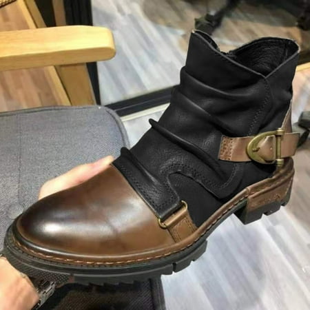 

Tejiojio Fall Clearance Men s Winter Belt Buckle Side Zipper Square Heel High Top Solid Color Boots