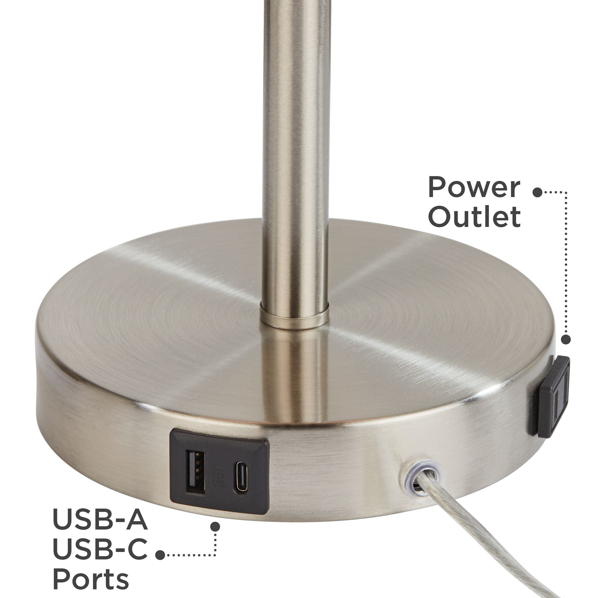 360 Lighting Modern Accent Table Lamp with Hotel Style USB and AC Power Outlet in Base 20" High Brushed Steel White Empire Shade for Living Room Desk