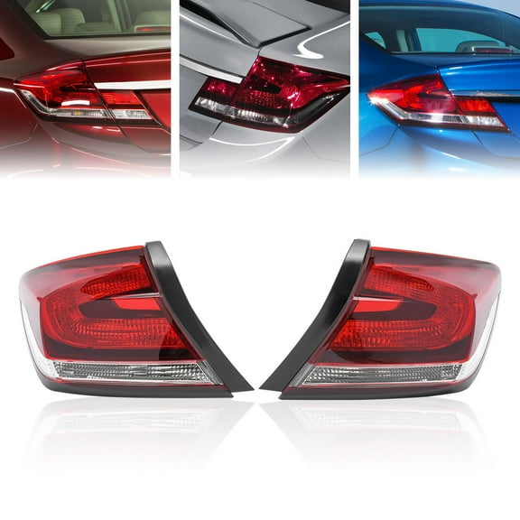Miumaeov Pair Halogen Tail Lights Set For 2013 2014 2015 Honda Civic Sedan Left Right Rear Lamps Red & Clear Lens