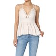 thumbnail image 1 of TheMogan Women's S~3X Cross Strap Smocked Back Crochet Lace Ruffle Peplum Cami Top, 1 of 7
