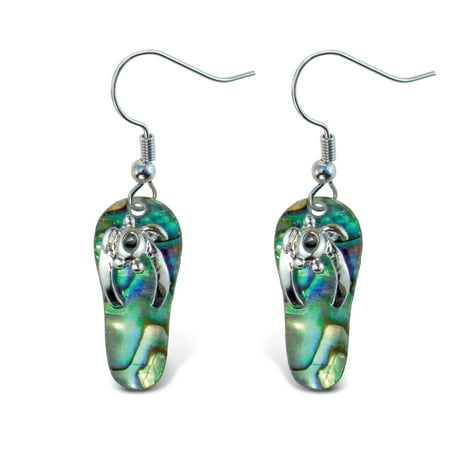 Flip White Earrings - Aqua Jewelry - Earrings - Dangle Post - Fish Hook - Natural Paua - Sea Turtle Flip Flop