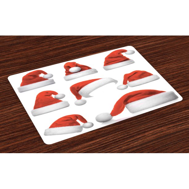 Christmas Placemats Set of 4 Set of Classical Santa Claus Hats Xmas New