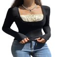 thumbnail image 2 of Chemises pour Femmes Manches Longues Col Carré Tops d'Automne, 2 of 9
