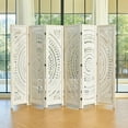 thumbnail image 3 of 66.9Inch Folding Room Divider, 6 Panels Wood Carved Privacy Screens, Free Assembled Freestanding Partition for Home Office Restaurant Bedroom (White-Washed), 3 of 16