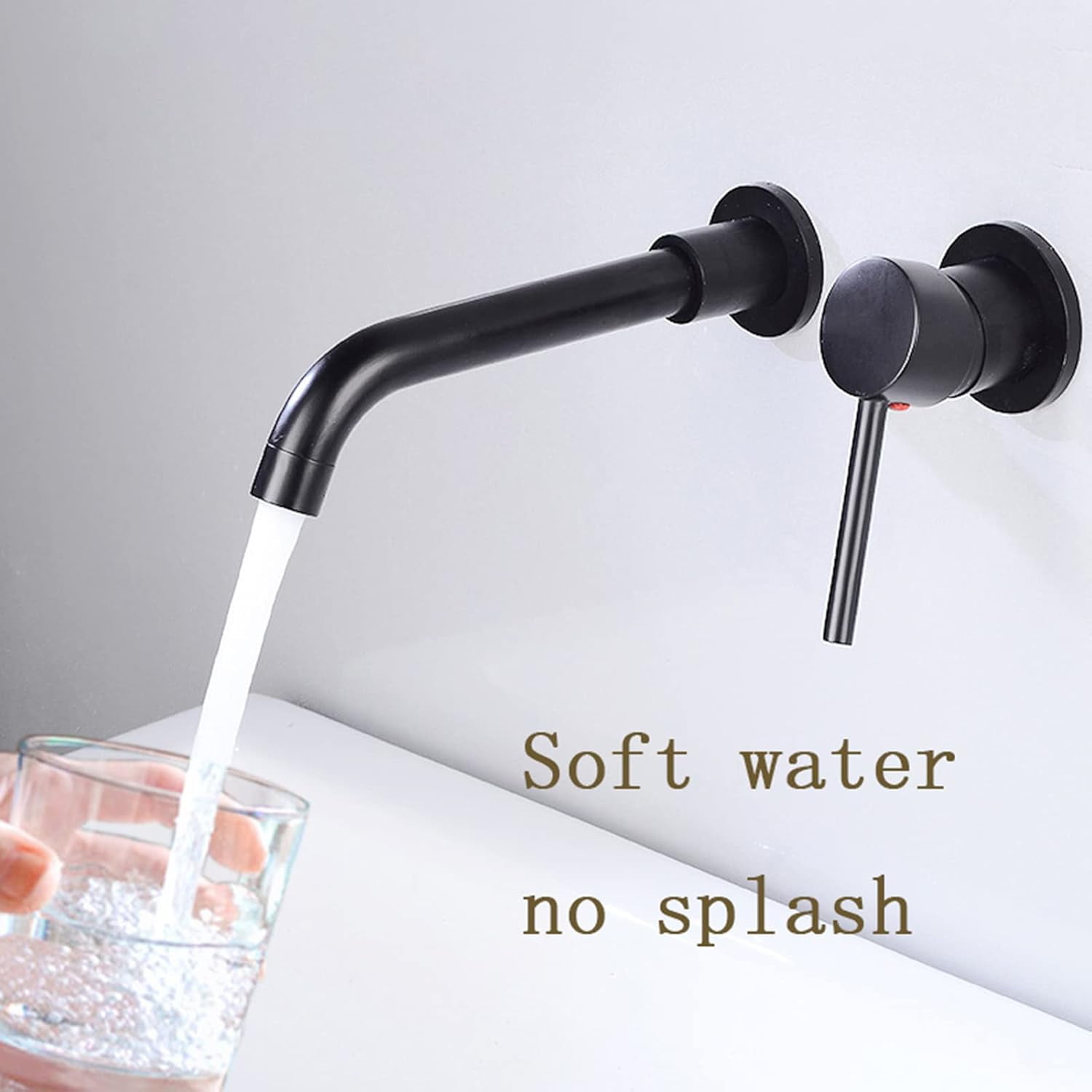 Wall Mounted Faucet Bathroom Sink Black,with 360° Swivel Spout,Hot and Cold,Brass Single Handle Wall Mount Bathroom Sink Faucet
