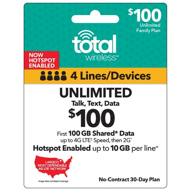 Total Wireless $100 Unlimited Family Plan e-PIN Top Up ...