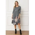 thumbnail image 2 of Charcoal 3/4 Sleeve Asymmetric Floral Curved Hem Midi Dress, 2 of 6
