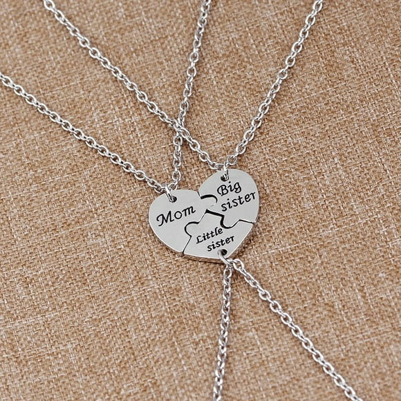 LLQkigsxse Women Chain Necklace 3pcs Mom Sister Pendant Necklace Broken Heart Puzzle Necklaces Sisters Family Female
