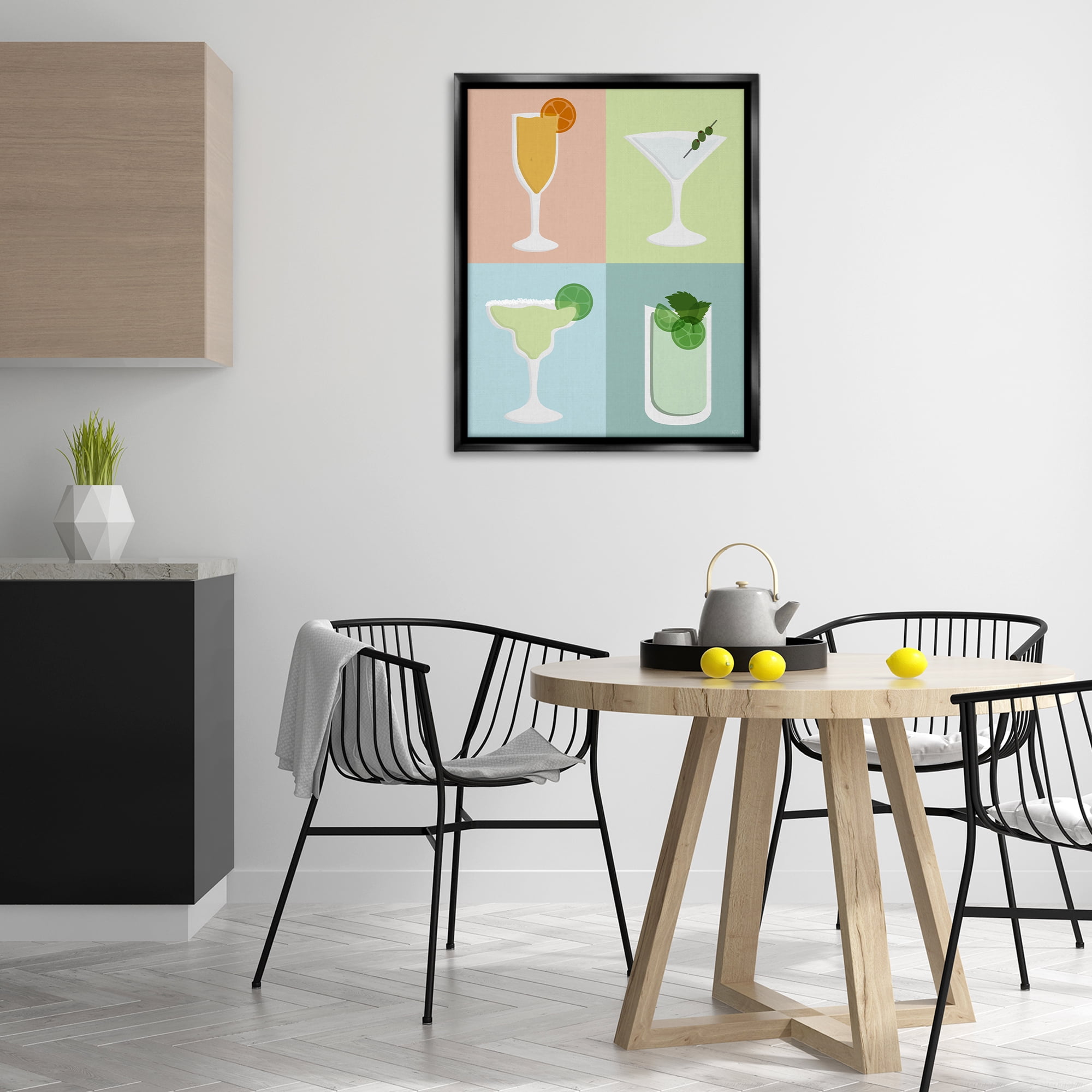 Stupell Industries Pastel Bar Cocktails Food & Beverage Painting Black Floater Framed Canvas Art Print Wall Art, 25 x 31