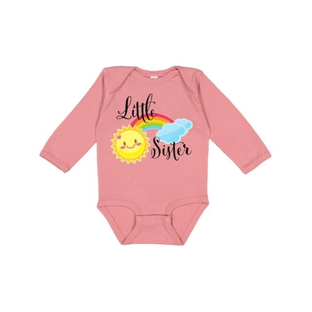 

Inktastic Little Sister- sun and rainbow Gift Baby Girl Long Sleeve Bodysuit