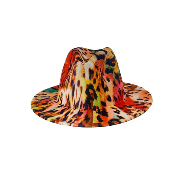 Top Headwear Fashion Felt Tie-Dye Leopard Cheetah Print Wide Brim Fedora Panama Hat