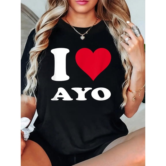 Red Heart I Love Ayo T-Shirt casual short sleeve crew neck cotton tee tops for women