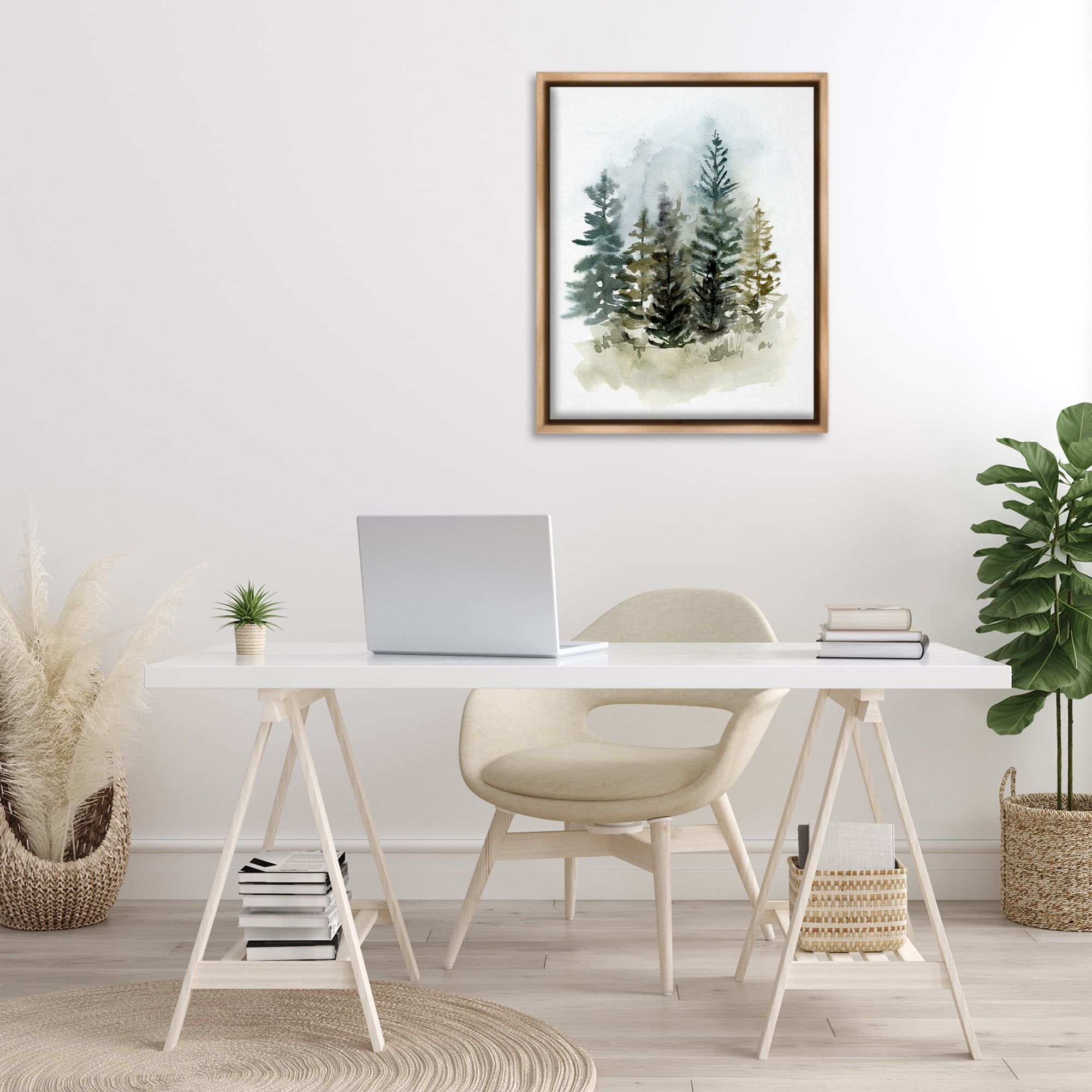 Stupell Industries Layered Woodland Trees Botanical & Floral Painting Brown Floater Framed Art Print Wall Art, 25 x 31