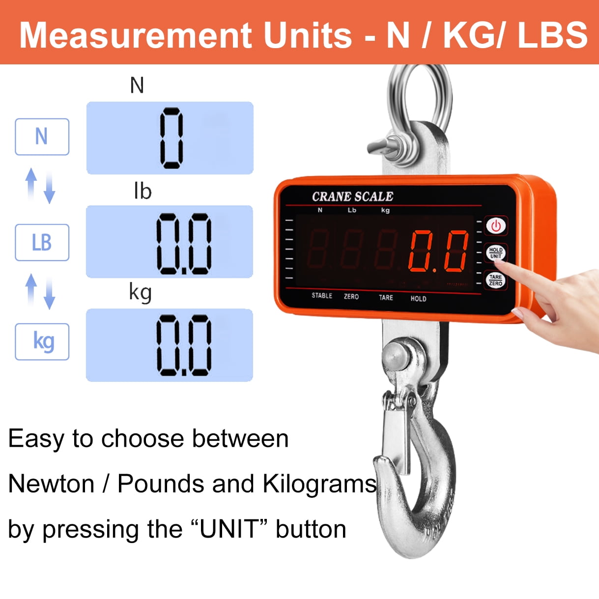 iMeshbean Portable Digital Crane Scale,High Precision 1000KG 2000LBS 1T Heavy Duty Industrial Digital Smart Hanging Scales Weighing Hook LED Display with Remote for Fishing Cattle Bow Caps Luggage