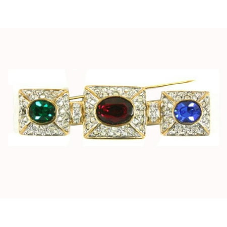 Elegant Triple Stone & Rhinestone Brooch Pin