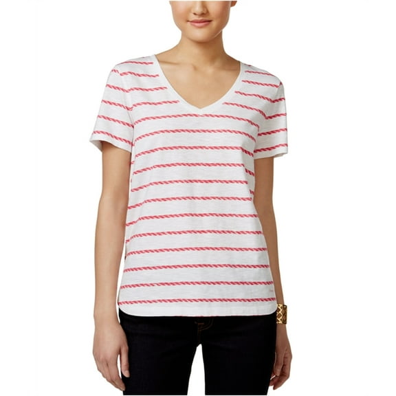 Tommy Hilfiger Womens Striped V Graphic T-Shirt, Red, Small