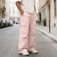 thumbnail image 2 of Men's Cargo Pants Wide Leg Loose Fit Casual Pants Elastic Waist Drawstring Sweatpants with Pockets Pink XL, 2 of 5