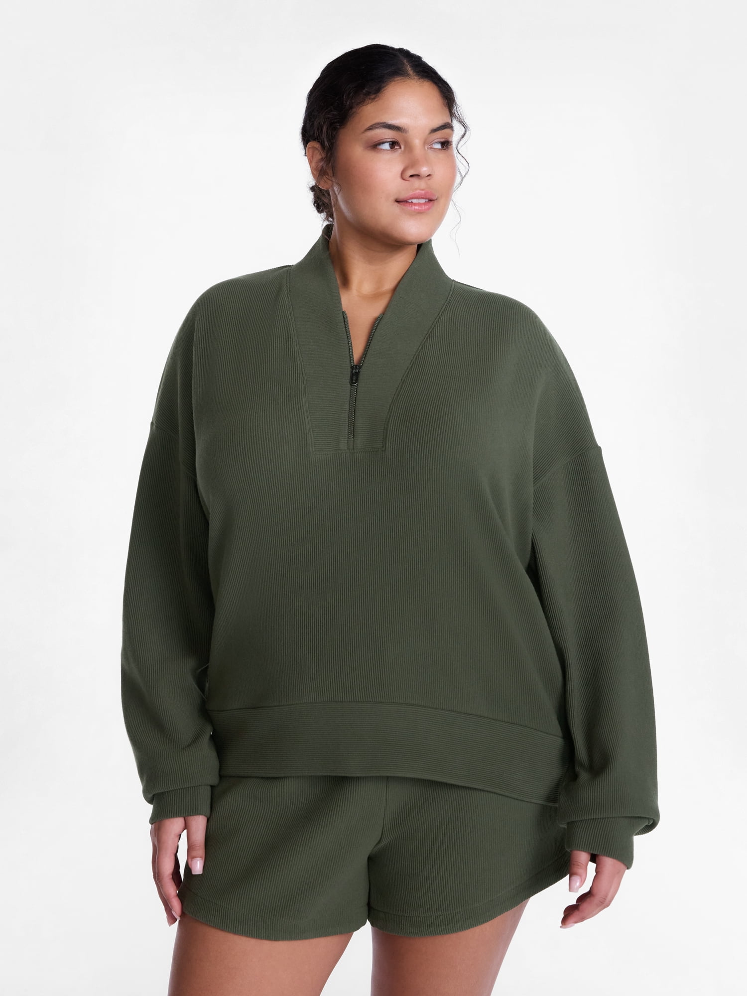 Avia Women's and Women's Plus Ribbed Ottoman Quarter Zip Sweatshirt, Sizes XS-4X
