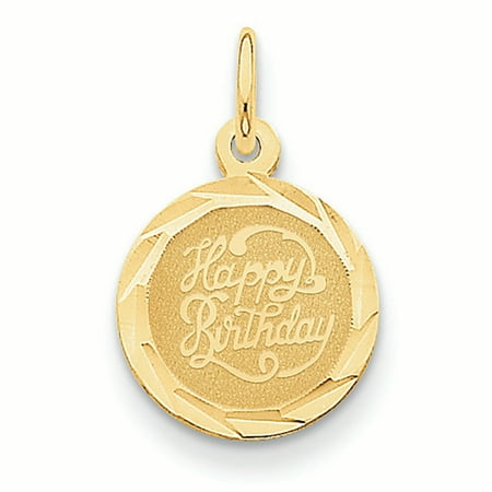 14K Yellow Gold Engravable Happy Birthday in Disc Charm Pendant