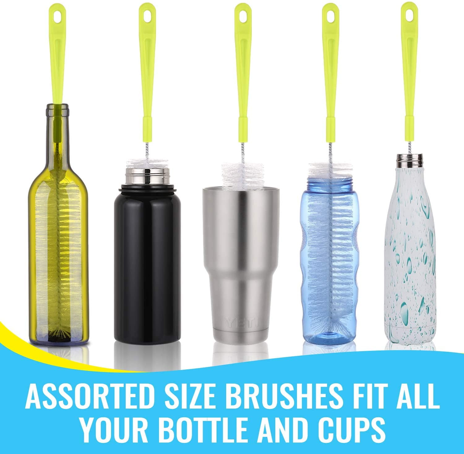 Bottle Cleaning Brush Set - Long Handle Cleaner for Washing Narrow Neck Beer Bottles, Sports Water Bottles with Straw Brush, Kettle Sp/Lid Brushes