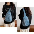 thumbnail image 2 of Sunyuer Women Vintage Denim Sling Bag, Lightweight Casual Crossbody Chest Bag, Multi Pocket Denim Fanny Pack Adjustable Strap Daypack for Travel Walking Commute, 2 of 7